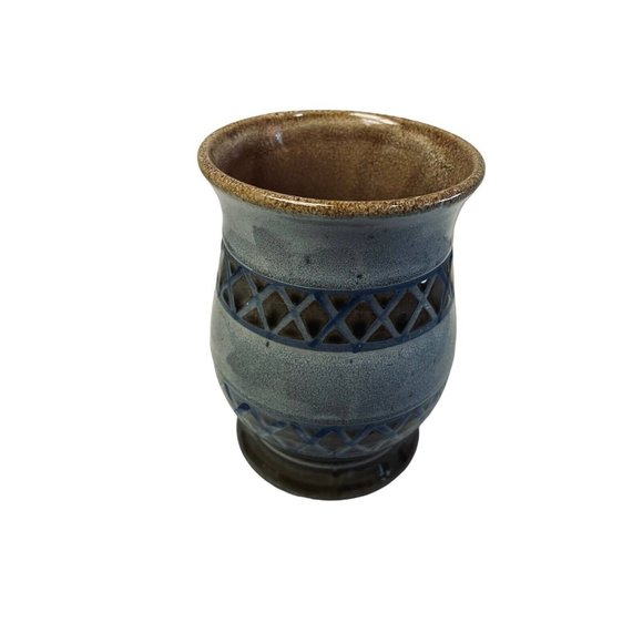 Pottery Coffee Coffee Mug Cup Stoneware Blue Brown Collectible Rare Japan 5 1/4" - Picture 4 of 4